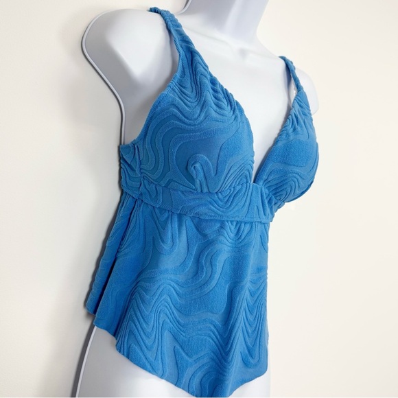 Bar iii Tankini Top Womens Large Cobalt Blue Textured Heat Wave Swim NWT - Picture 2 of 10